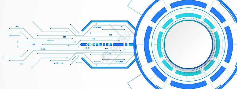 蓝色数字圆圈和电路板上的抽象技术背景白色圆圈横幅插图网络作品力量电脑一体化商业速度电路木板图片