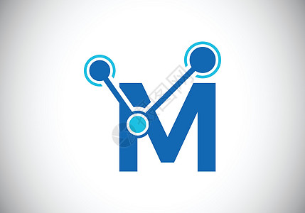 带有技术标志符号的首字母 M 适用于科技互联网及数据相关业务字体创造力圆圈身份坡度商业推广标识工作室品牌图片