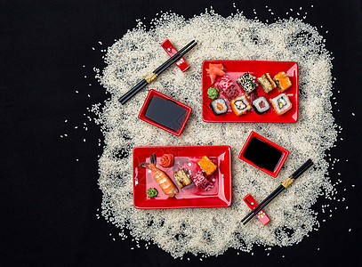 日本料理海苔食物美食午餐海鲜筷子鱼片团体螃蟹美味图片