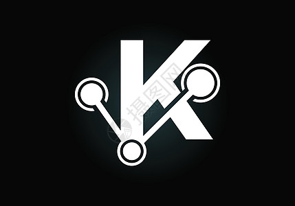 带有技术标志符号的首字母 K 适用于科技互联网及数据相关业务字体标识公司商业创造力工作室圆圈推广身份品牌图片