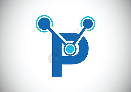 带有技术标志符号的首字母 P 适用于科技互联网及数据相关业务身份圆圈坡度品牌网络工作室推广标识公司商业图片