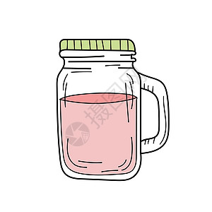 在玻璃罐中手绘红色柠檬水 惠特上的矢量饮料玻璃水果草图绘画饮食咖啡店丝带柠檬西瓜图片