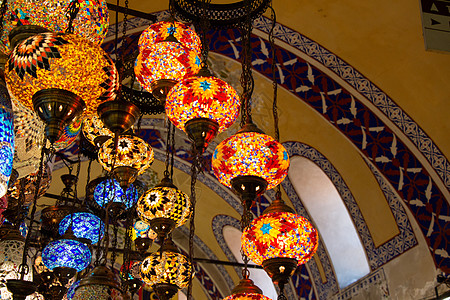 伊斯坦布尔大集市的奥托曼风格马赛克式马赛克灯装饰辉光礼物马赛克纪念品灯笼金属工艺旅行贸易图片
