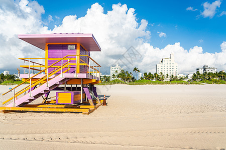美国佛罗里达州迈阿密海滩的救生站旅行海岸线海岸支撑车站假期艺术天空蓝色海滩图片