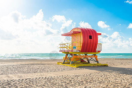 迈阿密海滩的救生站 佛罗里达州 美国 美国车站热带旅行地标海岸线橙子安全艺术海洋支撑图片