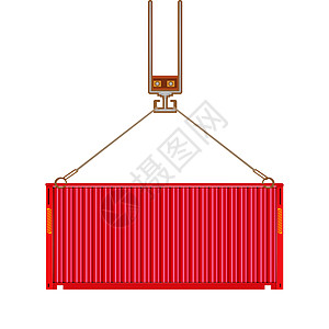 吊在白色背景上的吊钩上的货运集装箱图片