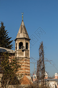 奥斯曼清真寺的米纳雷特旅行历史性建筑脚凳尖塔火鸡背景图片