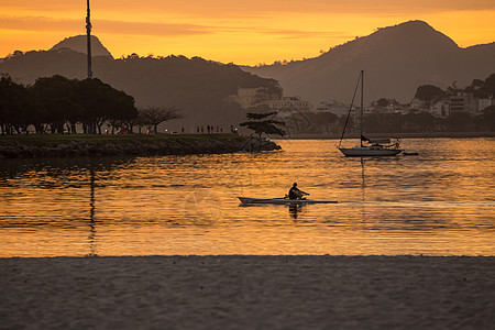 巴西里约热内卢博塔福戈湾海滩的天线全景面包水平风景支撑旅行照片日落反射摄影日出图片