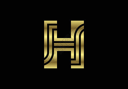 金色大写字母 H  创意线条字母设计标志海报邀请的图形字母符号 它制作图案矢量教育几何学黑色身份广告插图标识艺术网络潮人图片