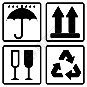 包装图标设置物流和交付航运标签货物警告标志图片