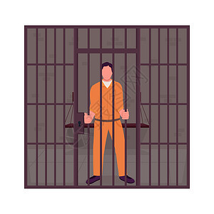 男囚犯在监狱半平面彩色矢量特征图片