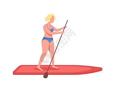女性站立 SUP 桨半平面彩色矢量特征图片