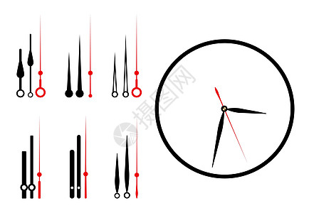 时钟指针设计模板 时间指针符号 模板设计 在白色上隔离的矢量图发条手表插图手臂小时黑色图片
