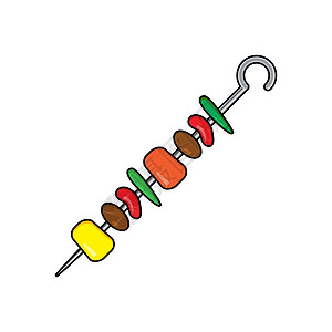 Shashlik 烧烤串卡通图标 烤肉和蔬菜棒图片