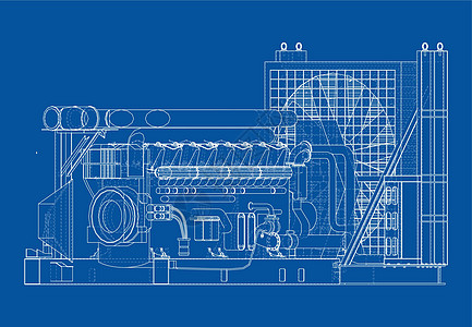 大型工业柴油发电机 韦克托电气资源管道发动机柴油机字法引擎蓝图绘画燃气图片