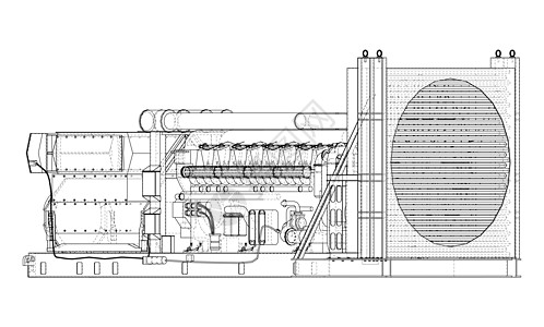 大型工业柴油发电机 韦克托工厂字法发电站柴油机机械等距蓝图资源燃气草图图片