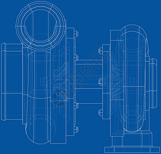 汽车涡轮增压器概念大纲 韦克托速度压缩机蓝图字法力量绘画机械草图等距机器图片