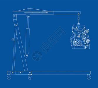带发动机的发动机提升机 韦克托引擎草图车站机械插图3d作坊技术车辆蓝图图片