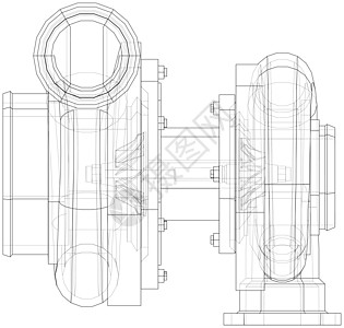 汽车涡轮增压器概念大纲 韦克托运输绘画空气发动机活力车辆等距力量机器引擎图片