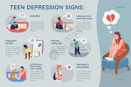 青少年抑郁症标志平面颜色矢量图模板图片