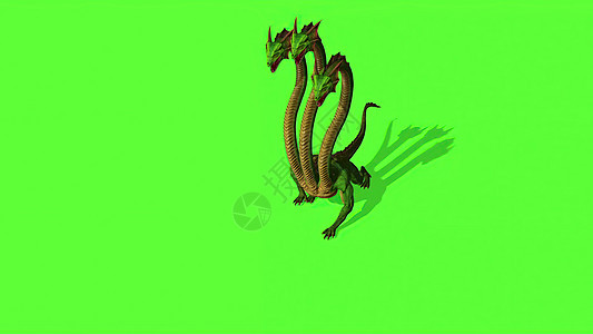 3d 插图绿屏背景上的九头蛇神秘水蛇3d带鱼攻击绿色渲染生物屏幕怪物乌贼神话背景图片