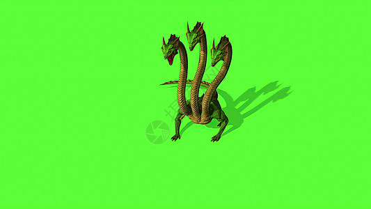 3d 插图绿屏背景上的九头蛇神秘水蛇屏幕绿色攻击怪物渲染神话带鱼乌贼3d生物背景图片