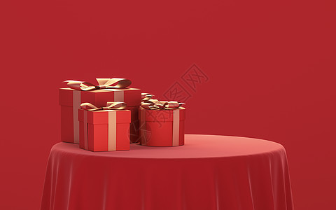 礼物放在桌布上 table3d 渲染曲线桌子圆形庆典海浪装饰丝绸午餐褶皱织物图片