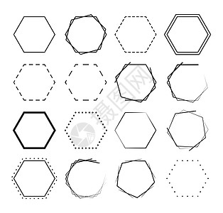 六边形边框背景集 几何框架装饰元素设计罗盘边界风格标签中风徽章装饰品图片