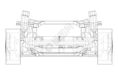 带电池的电动汽车底盘 韦克托技术车辆建造工程运输驾驶引擎马达草图绘画图片
