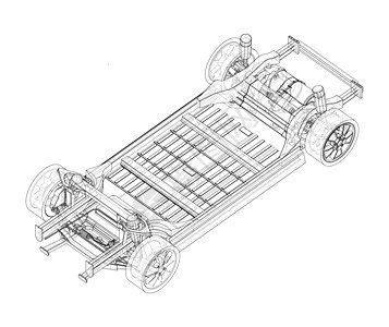 带电池的电动汽车底盘 韦克托引擎机壳草图环境运输绘画电脑驾驶生态工程图片