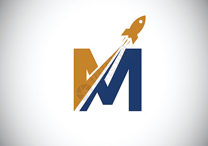 带有火箭标志设计的初始 M 字母组合字母表 火箭图标 字体标志 商业和公司身份的现代矢量标识品牌插图星系飞船宇宙行星标签天空天文图片