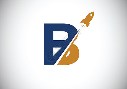 带有火箭标志设计的初始 B 单字字母表 火箭图标 字体标志 商业和公司身份的现代矢量标识行星艺术技术发射星系天空旅行科学飞船天文图片