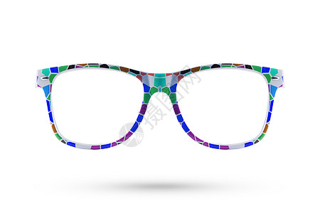 时装彩虹眼镜风格的塑胶布板 与白色背景隔绝框架太阳宏观极客眼睛光学玻璃验光塑料剪裁图片