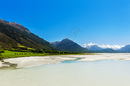 新西兰瓦卡提普湖风景海岸场景高山冰川山脉远景环境墙纸蓝色图片
