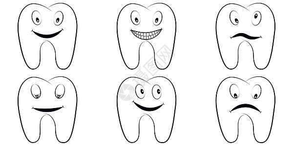 一组卡通牙齿磨牙与脸上的情绪牙齿矢量漫画波普艺术风格微笑和有趣的图表图表牙科办公室情感孩子快乐牙刷卡通片乐趣刷子插图收藏牙医图片