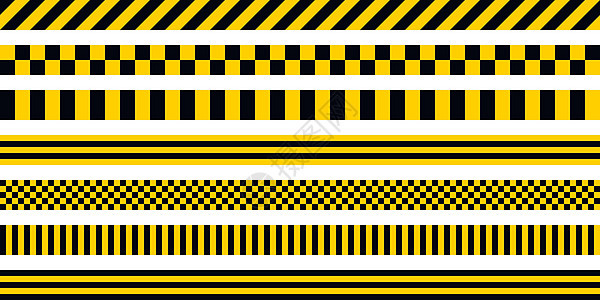在黄色背景上设置带有工业图案的黄色和黑色条纹矢量安全警告条纹黑色图案图片