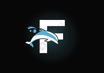 带有海豚标志设计的初始 F 字母组合字母表 水动物图标 字体标志 商业和公司身份的现代矢量标识海洋野生动物生活品牌蓝色潜水餐厅冲图片