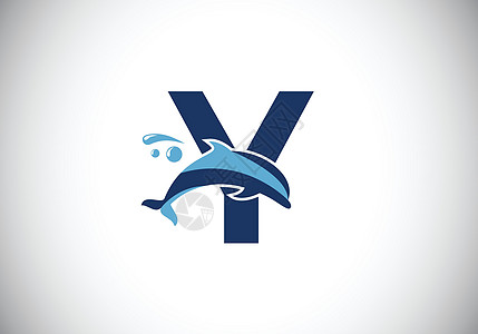 带有海豚标志设计的初始 Y 单字字母表 水动物图标 字体标志 商业和公司身份的现代矢量标识餐厅乐趣海浪冲浪哺乳动物艺术游泳运动品图片