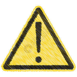 警告警告三角形标志贴纸矢量黄色三角形标志与感叹号涂鸦卡通孵化铅笔图片