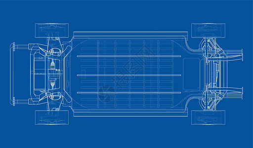 带电池的电动汽车底盘 韦克托电脑引擎驾驶技术插图工程蓝图运输车辆建造图片