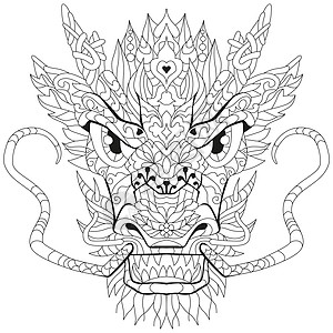 Zentangle 龙头 着色素的手绘装饰矢量图图片