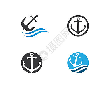 锚图标标志模板品牌标签海浪航行古董水手绳索插图金属黑色图片