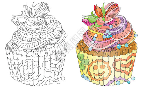 矢量小菜一碟与抽象装饰品杯子甜点插图艺术调色师时间打印成人植物学墙纸图片