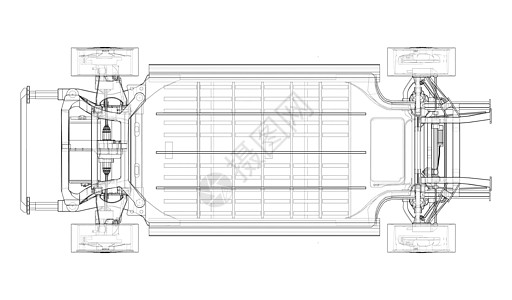带电池的电动汽车底盘 韦克托插图马达框架运输草图机壳环境活力车辆蓝图图片