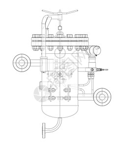 带水龙头和压力表的工业空气过滤器阀门蓝图压力计气体设施燃料工厂草图压力字法图片