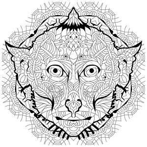 Zentangle 猴子头与曼荼罗 着色素的手绘装饰矢量图印刷十二生肖成人插图店铺动物纪念品野生动物宠物荒野图片