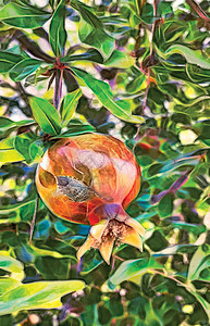 分形艺术 天然绿叶果石榴树食物季节果汁种子情调农业异国营养热带水果图片