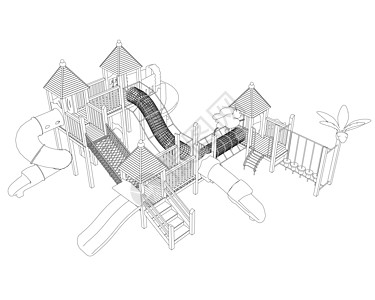 游乐场的轮廓 带有白色背景上孤立的黑色线条的幻灯片  3D 它制作图案矢量图片