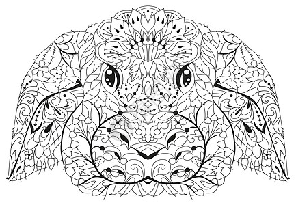 Zentangle 兔头 着色素的手绘装饰矢量图绘画哺乳动物艺术印刷纪念品禅绕宠物十二生肖收藏耳朵图片