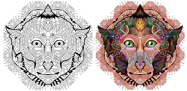 Zentangle 猴子头与曼荼罗 着色素的手绘装饰矢量图纠纷宠物禅绕绘画十二生肖图腾猕猴印刷艺术纪念品图片
